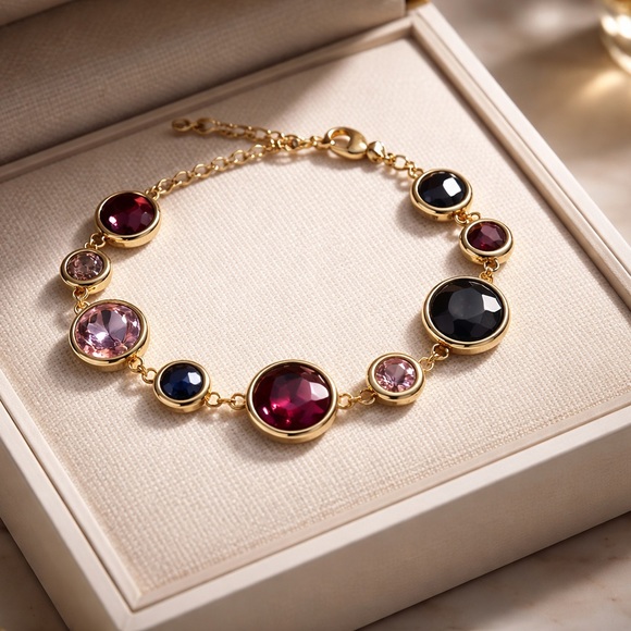 Kate Spade New York Gold-Tone Multicolor Cubic Zirconia  Kate Spade Gold and Multicolor Gem Bracelet